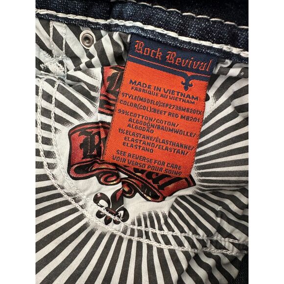 Rock Revival Women's Beet Red Mid-Rise Bootcut Jeans Distressed Denim size 32 - Picture 10 of 11